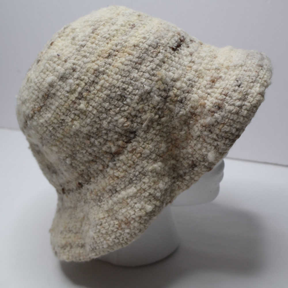 Handmade Crochet Bucket‎ Hat Ivory Cream Brown Neutral Variegated Knit Artisan